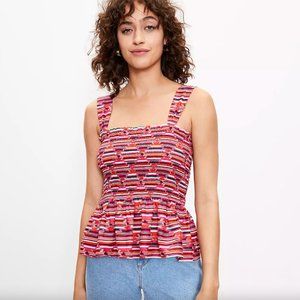 Ikat Smocked Peplum Cami - LOFT